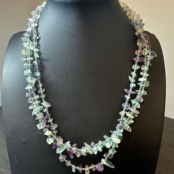 Three strands of Genuine fluorite and seed bead necklace! - Picture 7 of 8